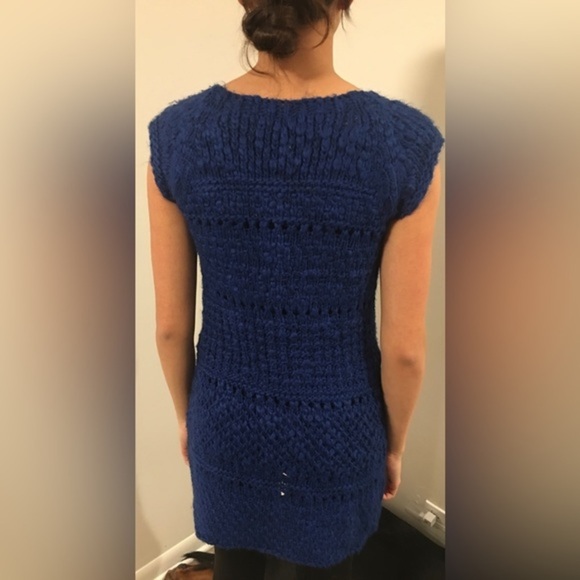 ZARA KNIT Blue Chunky Alpaca Wool Blend Sleeveless Sweater Dress Tunic Small - Picture 4 of 5